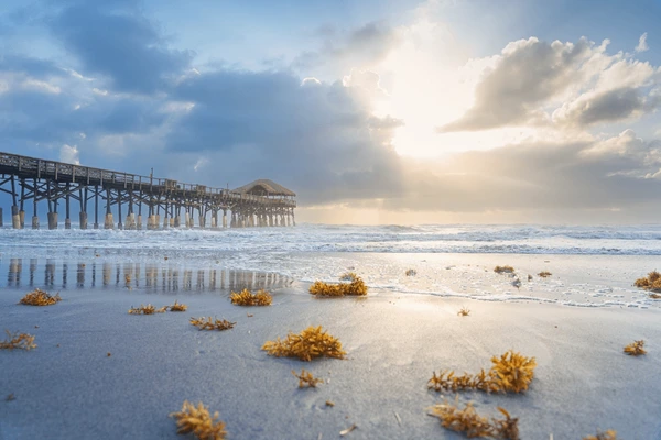 Atlantic coastline and pier at sunrise, South Florida